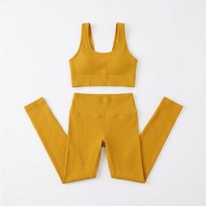 Spiritual Gangster Mustard Yellow Love Sculpt Leggings and Seamless Crop Top Set